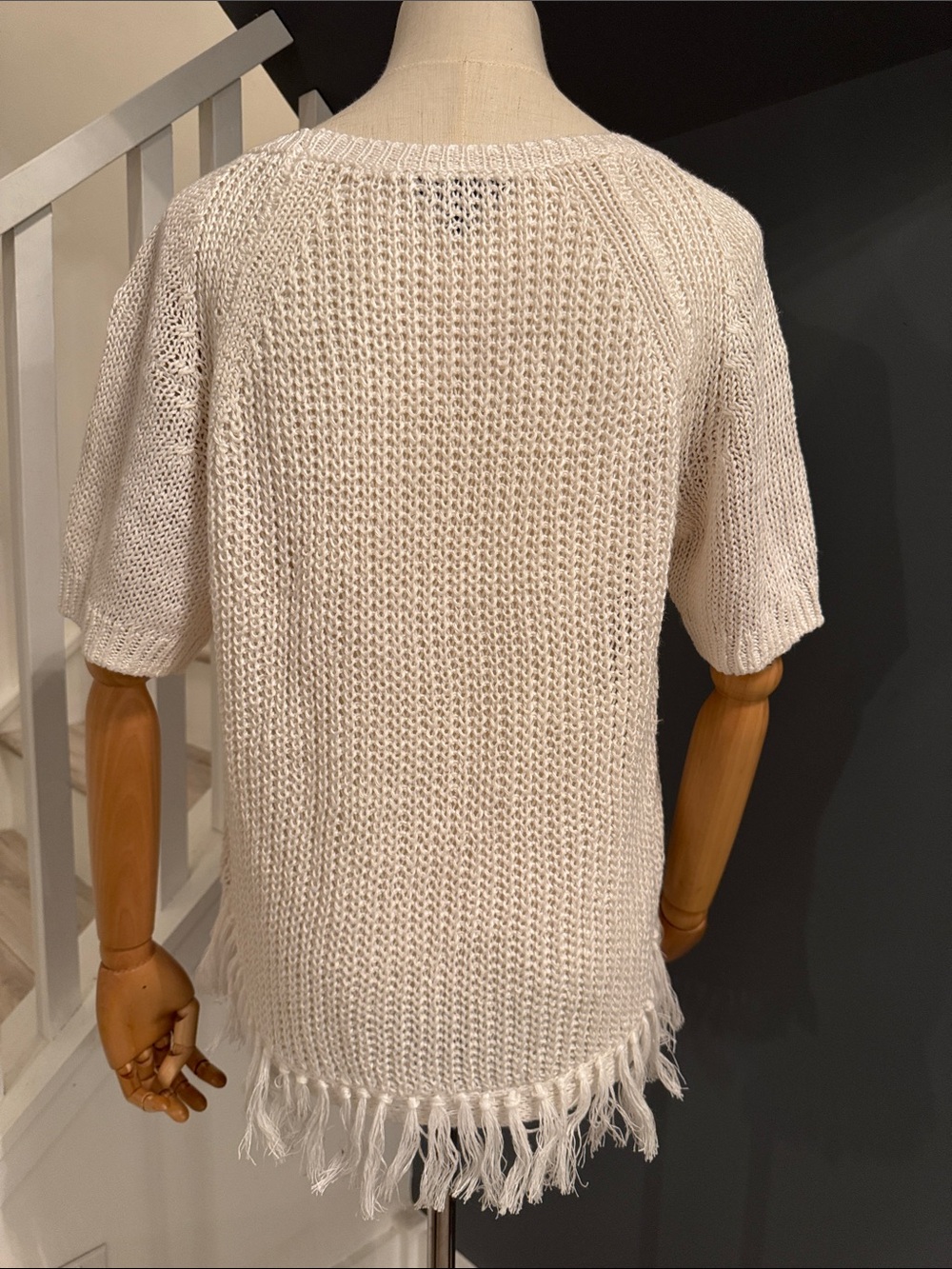 J. Crew Cream Knit Fringe-Trim Top. Size Small - Picture 5 of 9